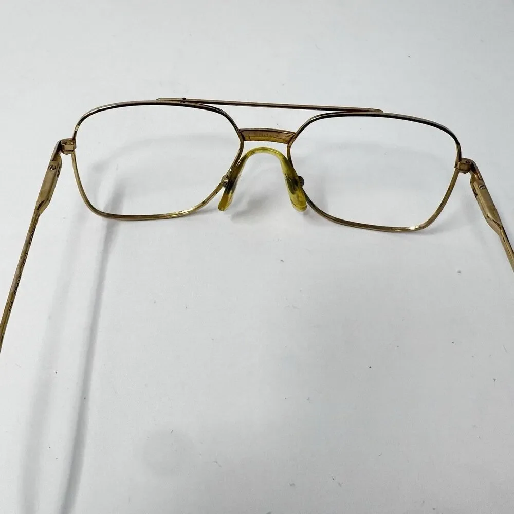 Vintage Made In Italy Gold Metal Aviator Eyeglass Frames 56-16-140
